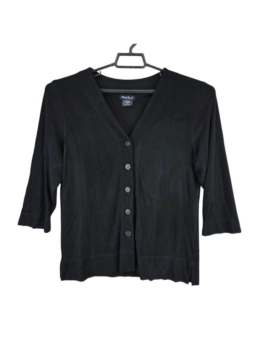 Women West End Black Slinky Knit V Neck Button Cardigan Top Modern Size XL
